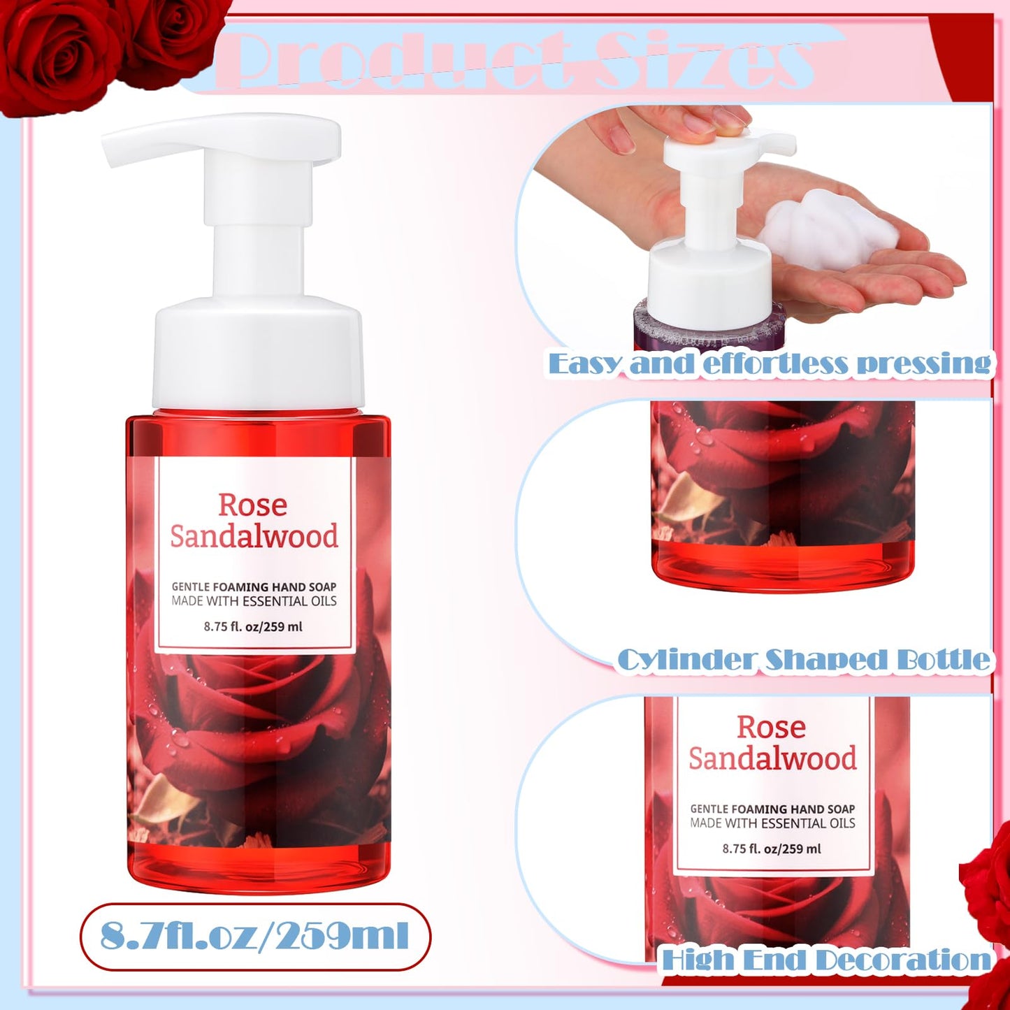 6 Pack Spring Foaming Hand Soap with Pump Care Moisturizing Liquid Gentle Foam Hand Wash Mother's Day Appreciation Gifts Bulk for Kitchen Bathroom Gifts for Teacher Nurse Doctor Employee, 8.75 Fl. oz
