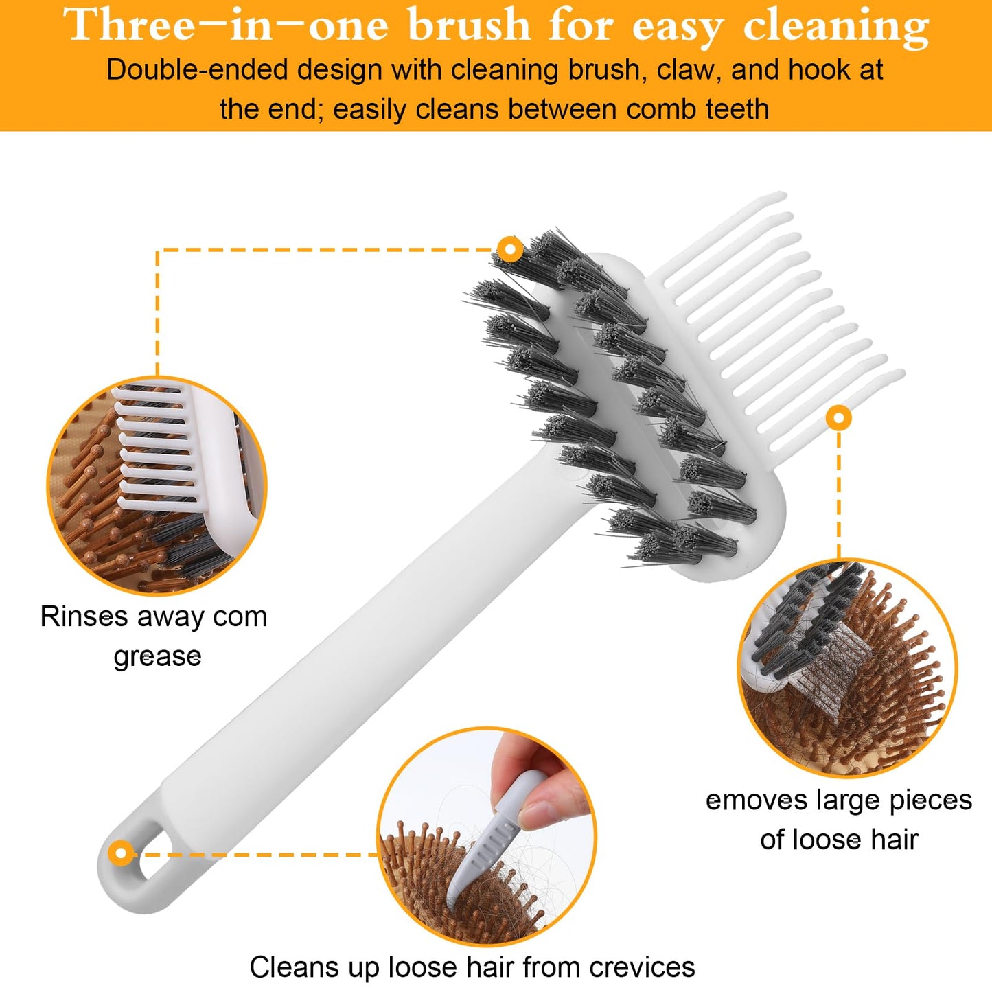 Hair Brush Cleaner, 2-in-1 Portable Hairbrush Cleaning Tool White Comb Cleaner for Home Salon Travel, Removes Hair & Dust from Combs