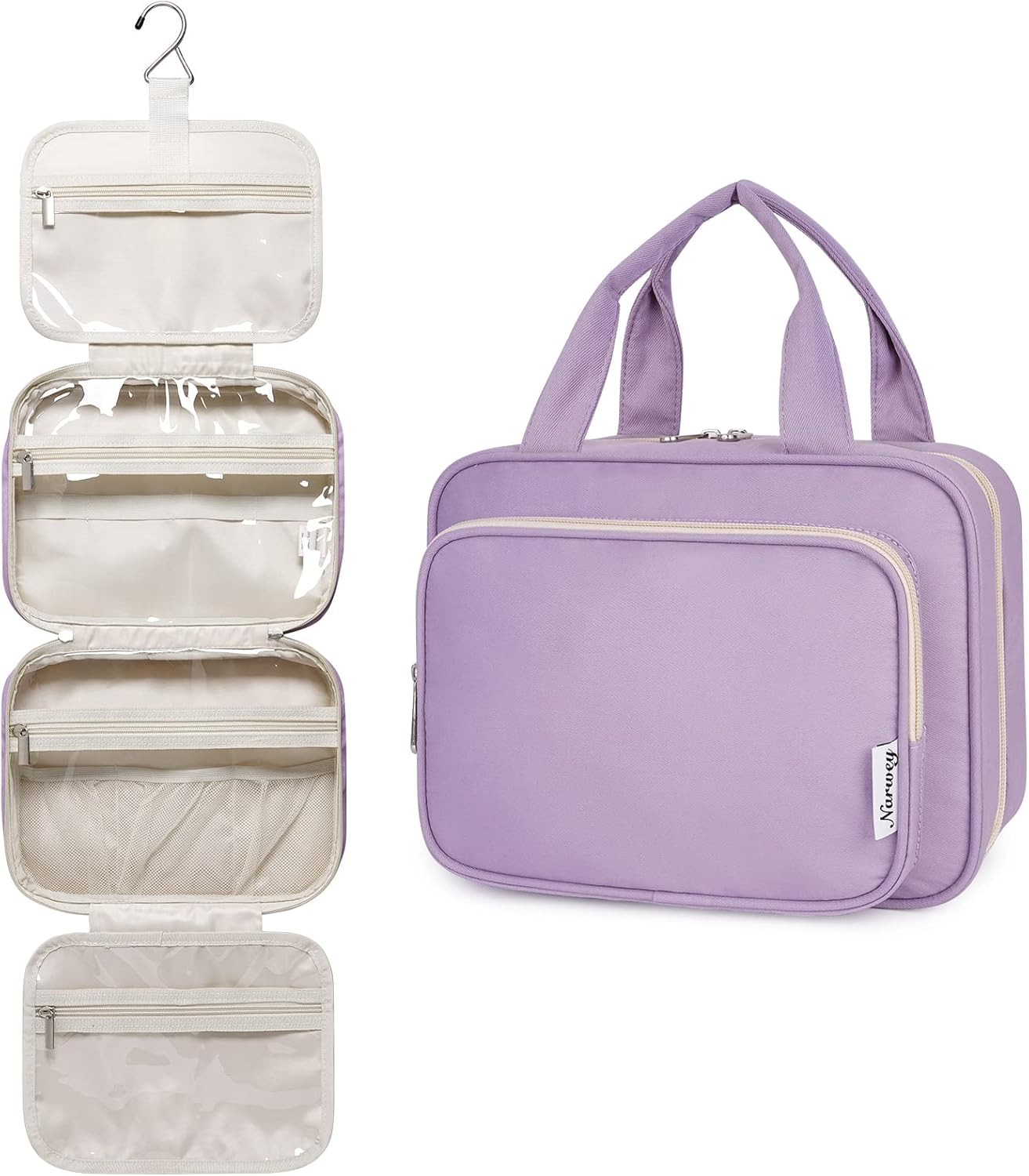 Striped Hanging Toiletry Bag for Women - Travel Makeup Organizer | Medium Dusty Pink Stripe