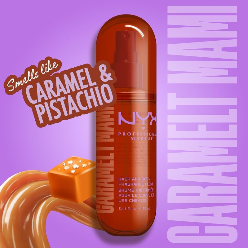 NYX Fat Oil Fragrance Mist Perfume - Caramelt Mami | Long-Lasting Caramel Scented Hair & Body Spray, 2.7 fl oz
