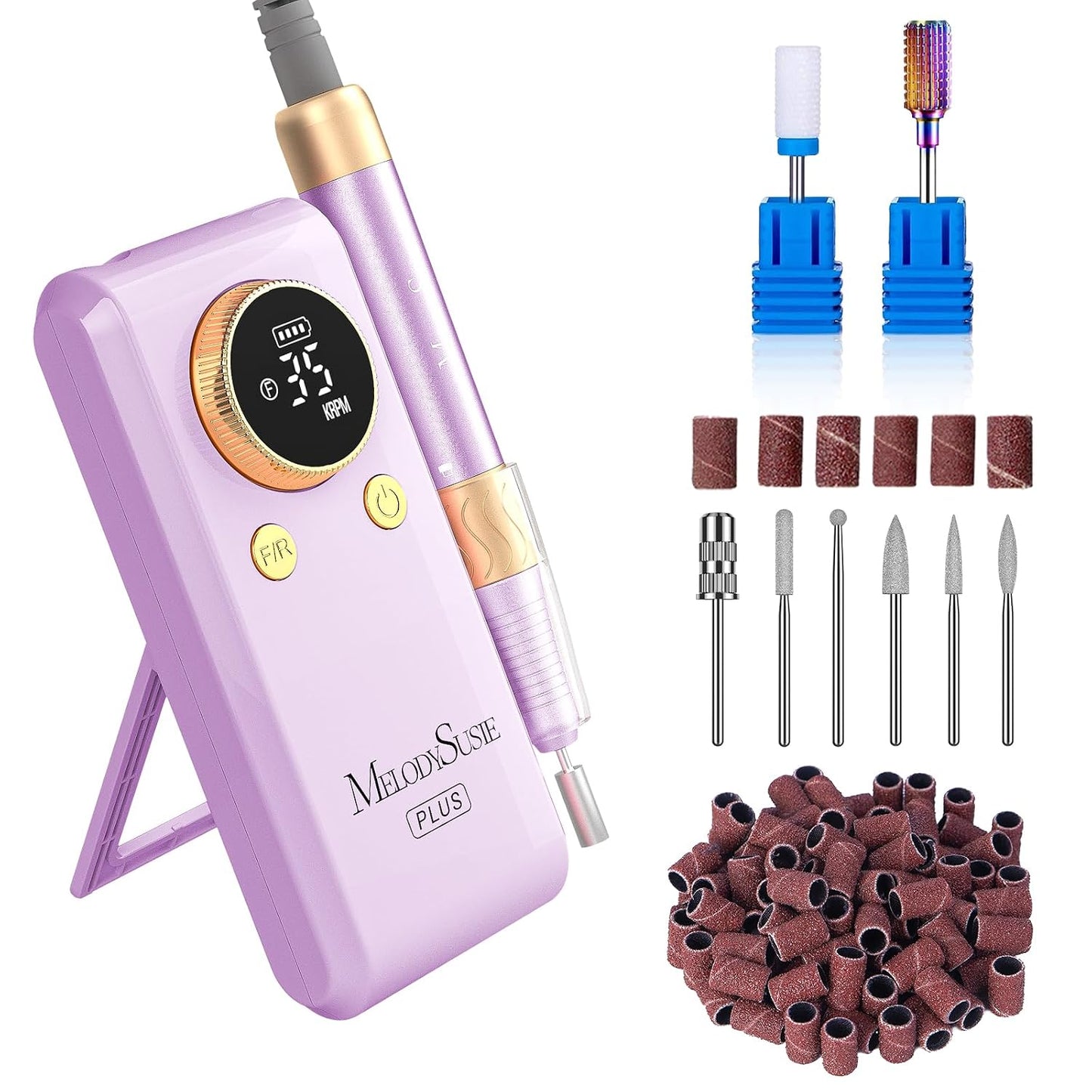 MelodySusie Nail Drill - Cordless 2-in-1 E-File 30000RPM for Manicure & Gel Removal | Adjustable Stand
