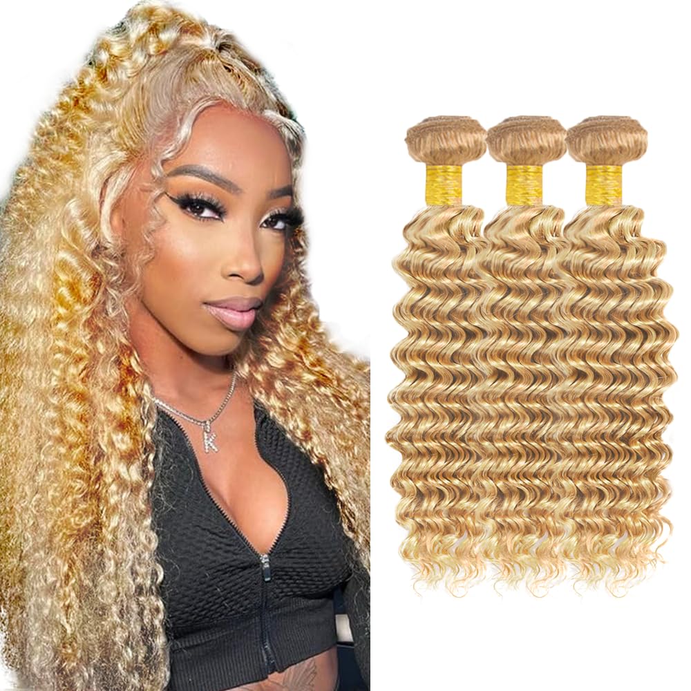 28 30 32 inch Blonde Bundles Human Hair 613 Bundles P27613 Deep Wave Bundle 613 Wet and Wavy Bundle Human Hair 150g