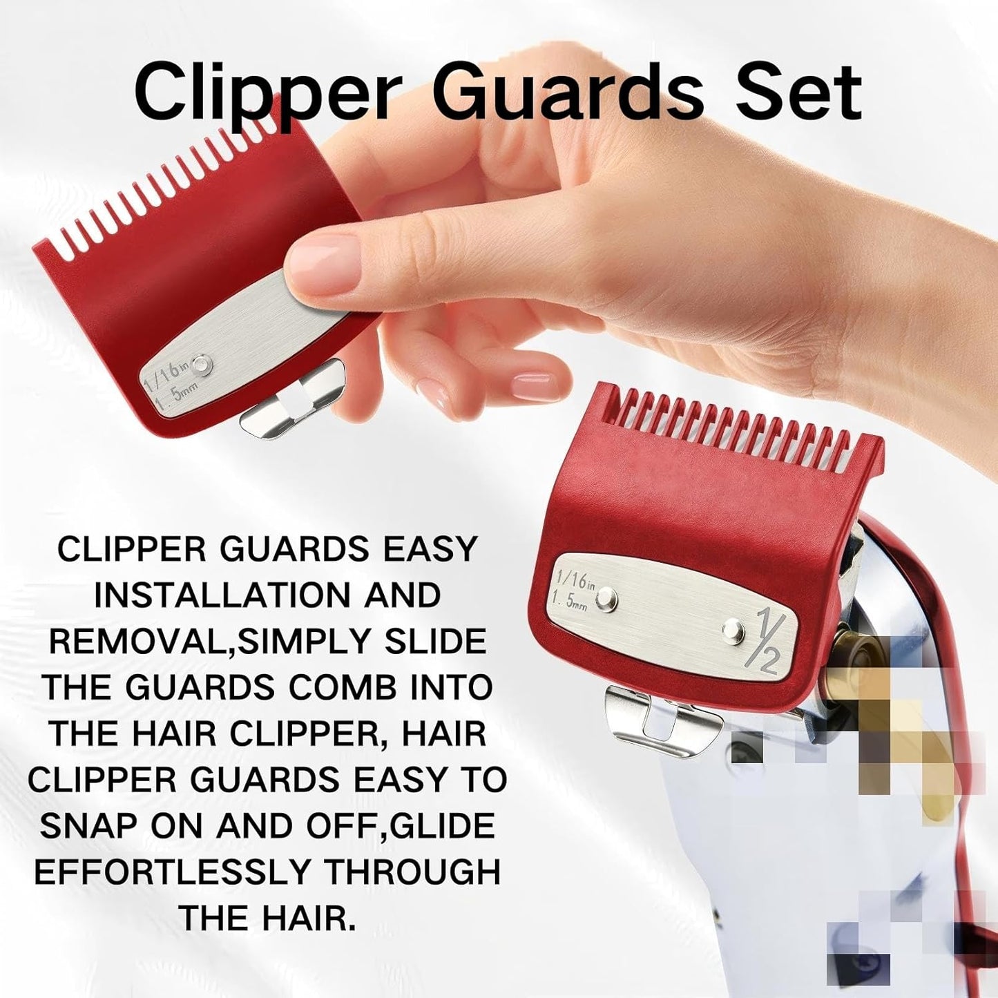 Clipper Guards Set - Compatible with Wahl 1/2 Hair Clippers | 2 Pack Metal Guide Combs, 1/16" (1.5mm) - Ideal for Barbers & Stylists, Red