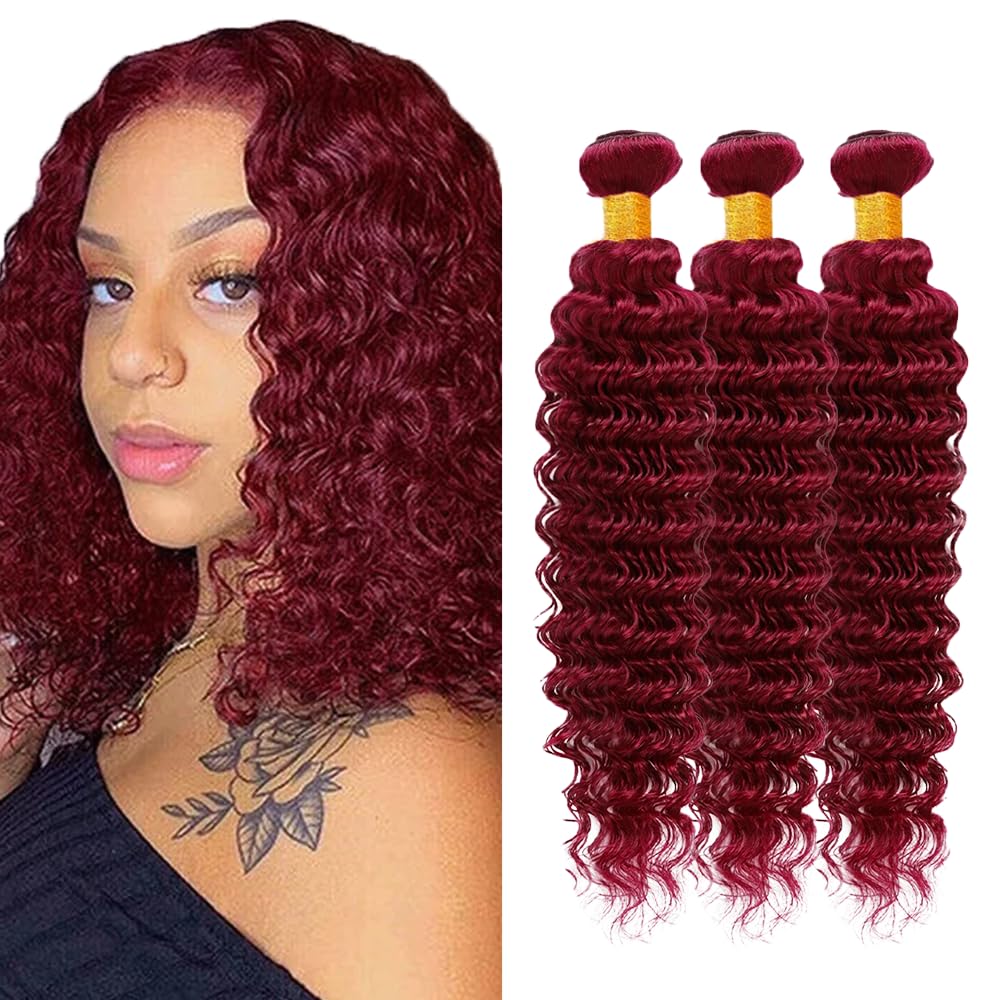 Burgundy Bundles Human Hair 99J Bundles Red Deep Wave Bundle 12 14 16 inch Burgundy Deep Wave Bundle 99j Red Color