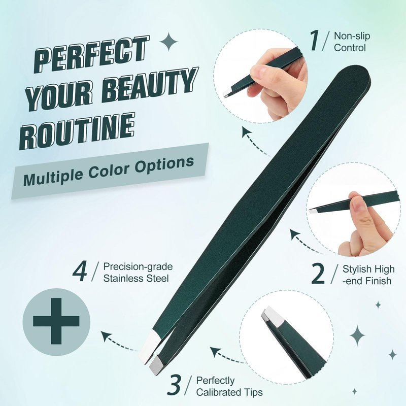 Mudder 12 Pcs Eyebrow Tweezers Set for Facial Hair Stainless Steel Slanted Tip Tweezers in Bulk for Men and Women(Dark Green)