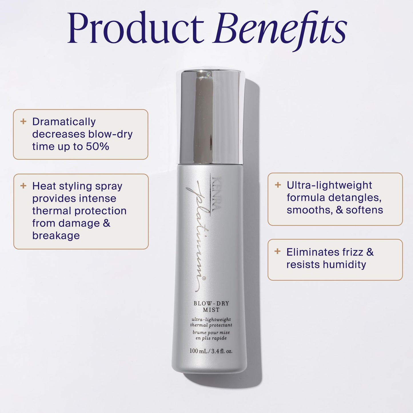 Kenra Platinum Blow-Dry Mist | Ultra-Lightweight Thermal Protectant | Detangles, Smooths, & Softens | Eliminates Frizz & Resists Humidity | Fine To Medium Hair | 3.4 fl. oz