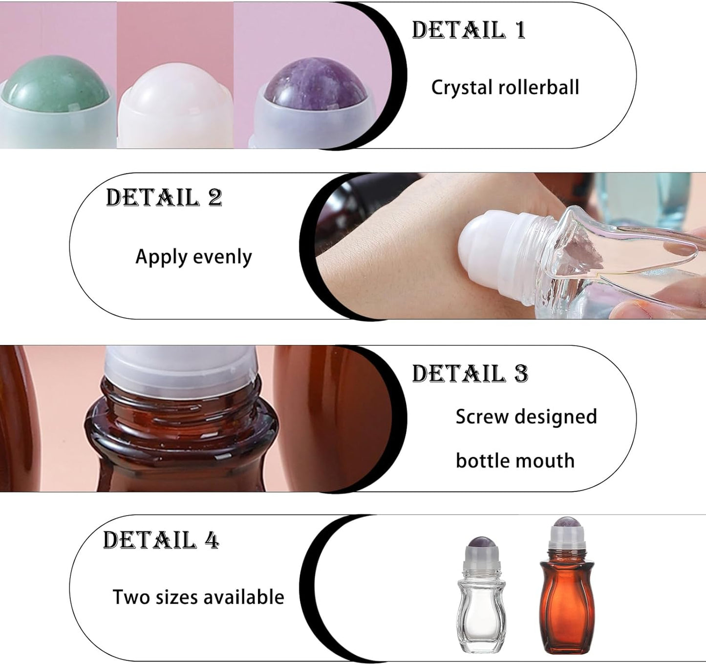 Amber Glass Roll-On Bottles for Essential Oils - 1oz Refillable with Quartz Rollerball Applicator