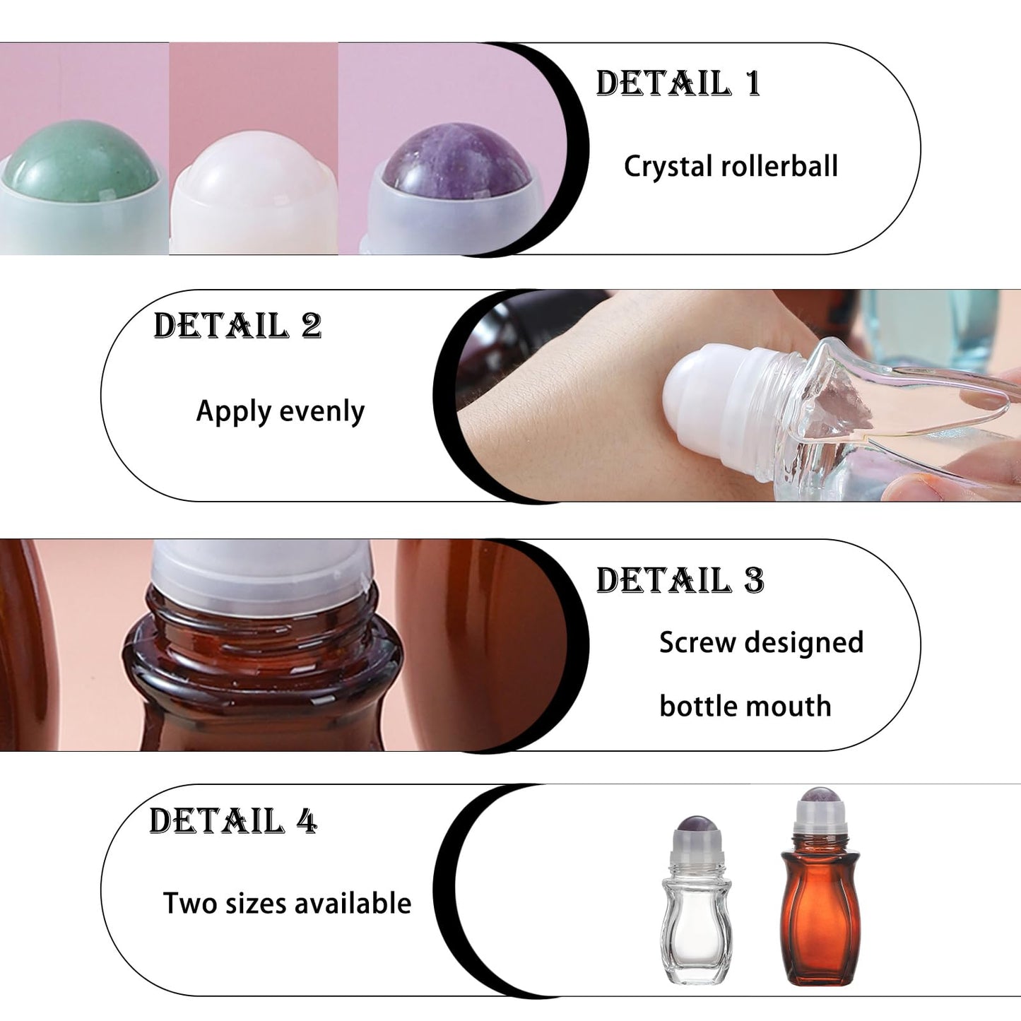RAMFIYN 50ml Large Amber Glass Roll on Bottles for Essential Oils Perfume Refillable Quartz Roller Ball Applicator Empty Deodorant Containers with Crystal Rollerball