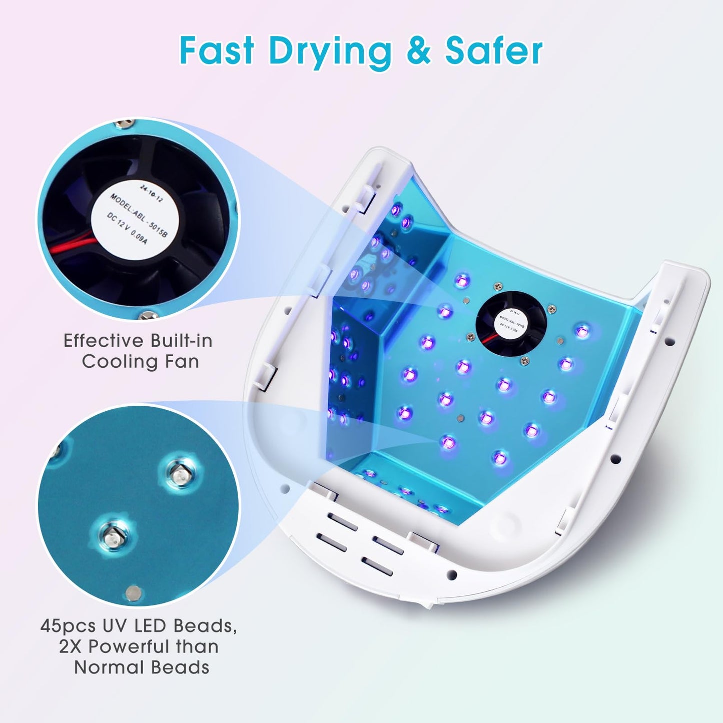 liddy art 72W UV LED Nail Lamp with Fan, Rechargeable Cordless Nail Dryer, Professional Gel Polish UV Light with Portable Handle, LCD, Auto Sensor