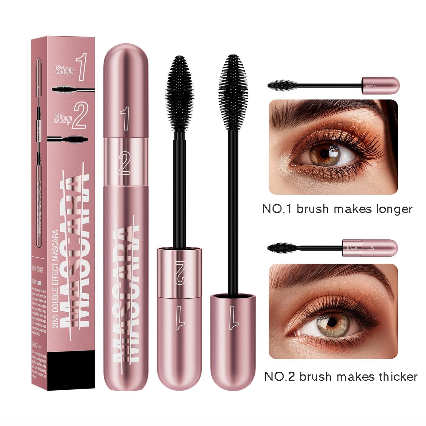 Lengthening & Volumizing Tubing Mascara - 2Pcs Smudge-Proof, Clump-Free Black for Natural Thickness