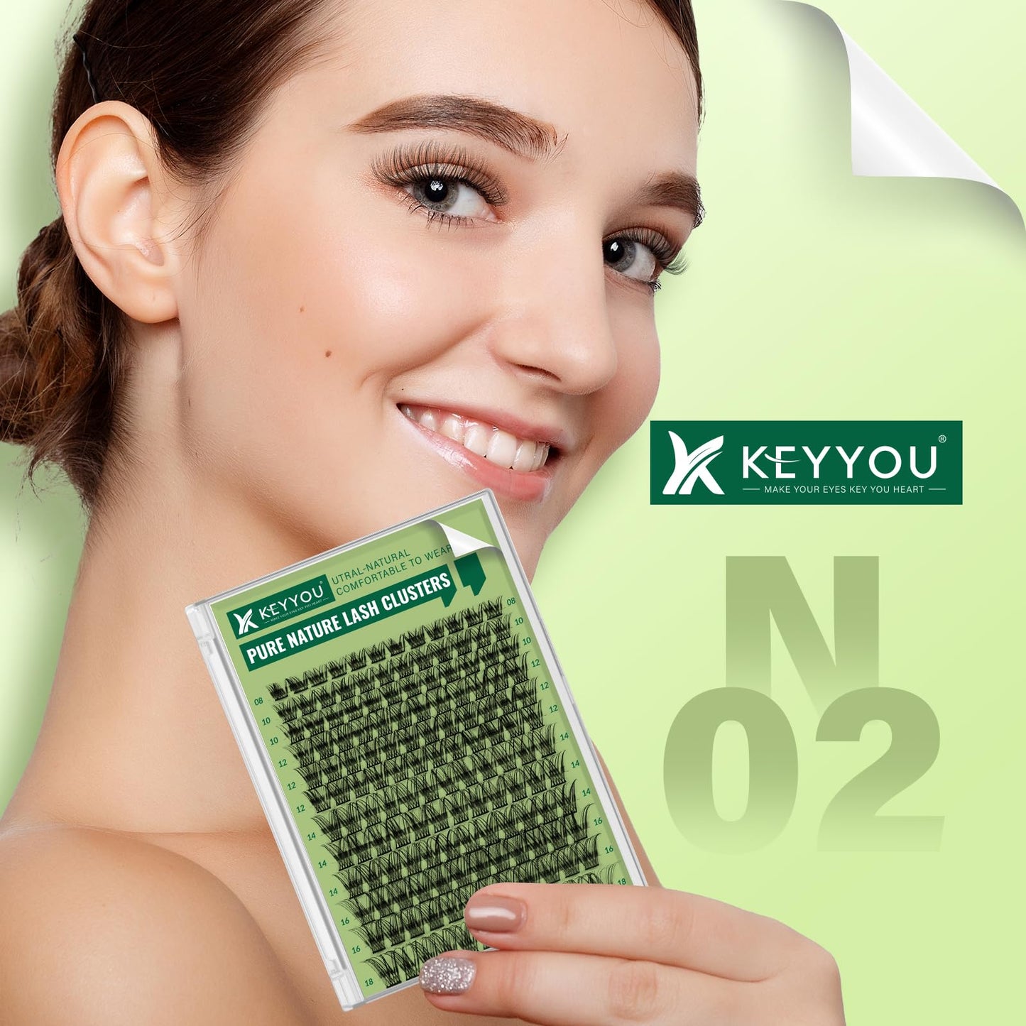 KEYYOU Natural Lash Clusters Wispy Eyelash Clusters 144 pcs Cluster Eyelash Extensions D Curl Individual Lashes 8-16MIX Mix Length Light and Natural Lashes Look with Thin Lash Band(N02-8-16MIX-D)