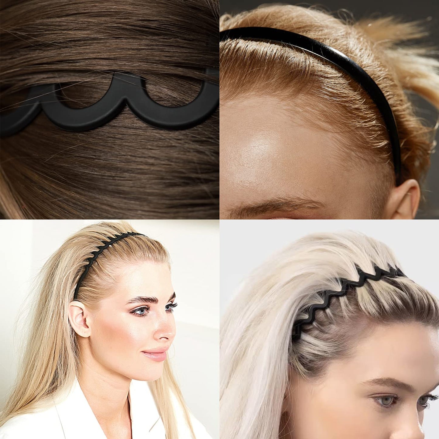 LAPOHI 8-Piece No-Slip Plastic Headbands Set - Effortless Style for Women, Men & Teens | Black