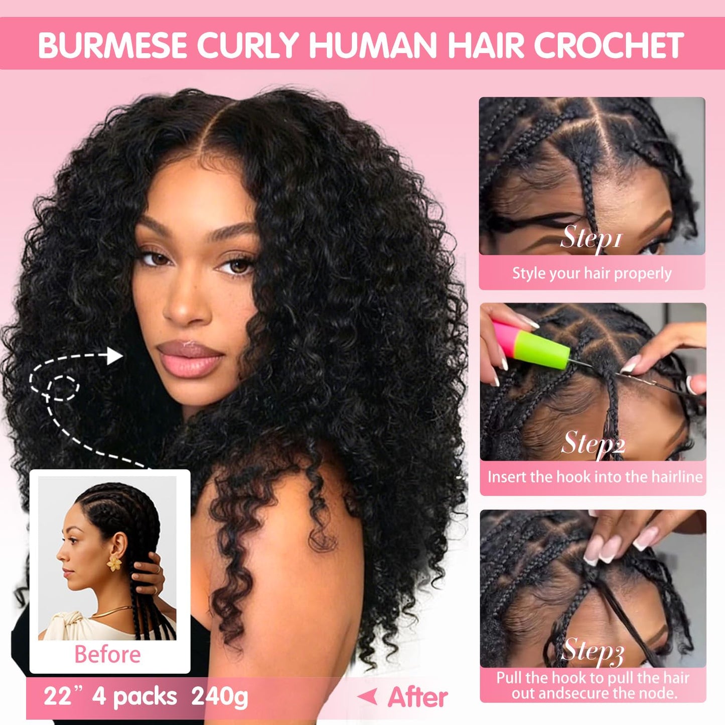 Crochet Hair For Black Women Burmese Curly Crochet Human Hair Extensions 50g Knotless Pre-Separated Feather Crochet Human Hair Spiral Curly Invisible Crochet Hair Natural Black (14inch)