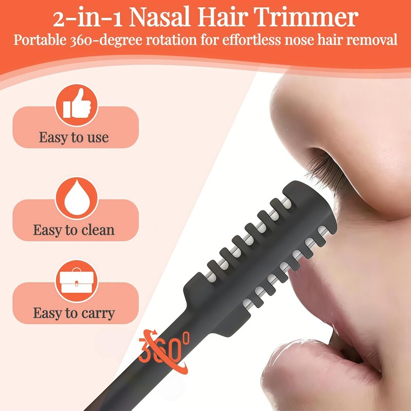 KTBKGV 2026 Upgraded 2-in-1 Nasal Hair Cutter, 360° Rotating Double-Sided Blade, Washable Portable Grooming Tool for Men & Women, Travel Essential, (Gray-6Pack)