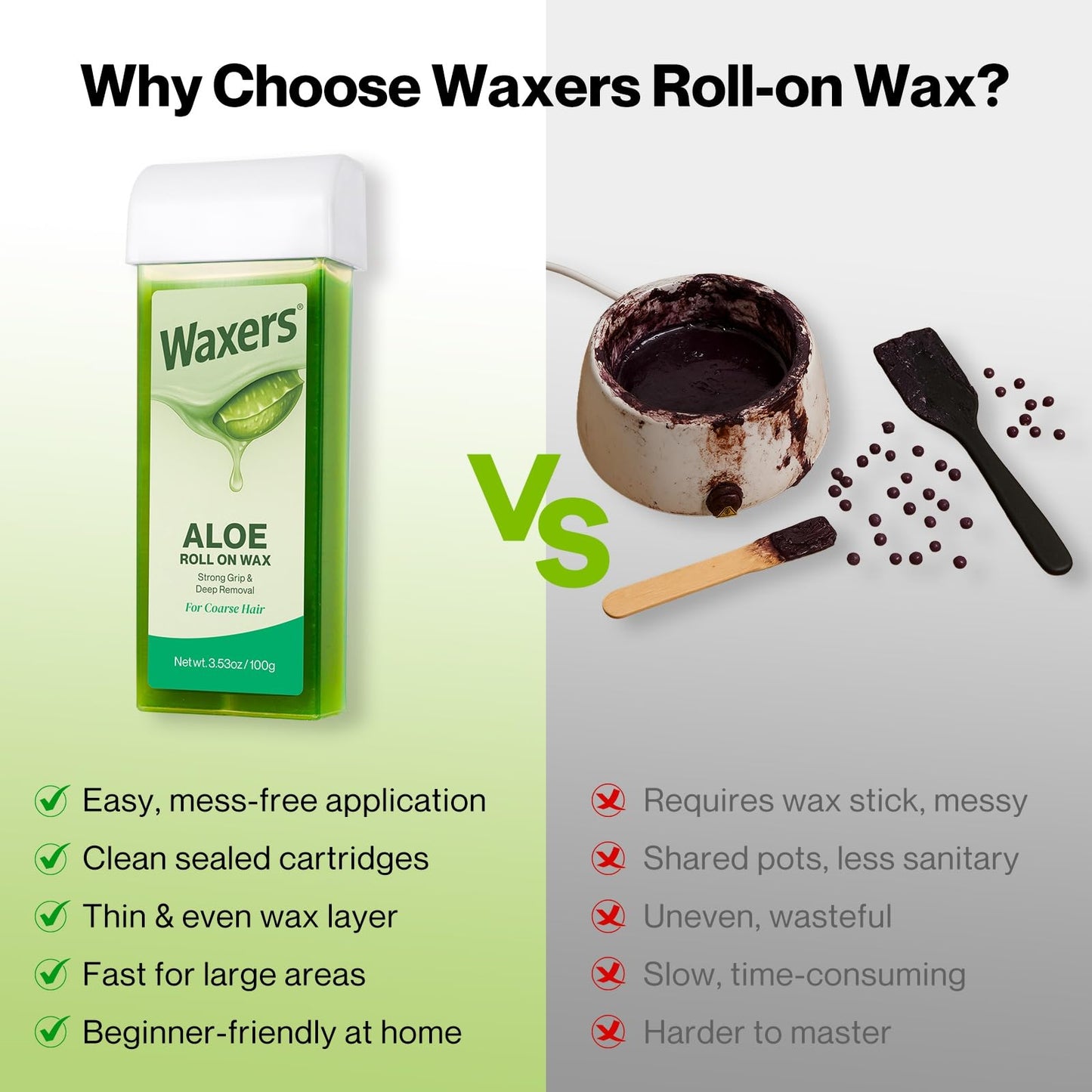 Waxers Roll on Wax Refill Aloe Wax Roller for Hair Removal at Home Ｗaxing Cartridge Depilatory for Legs and Arms 3.53 Ounce 4 Pack