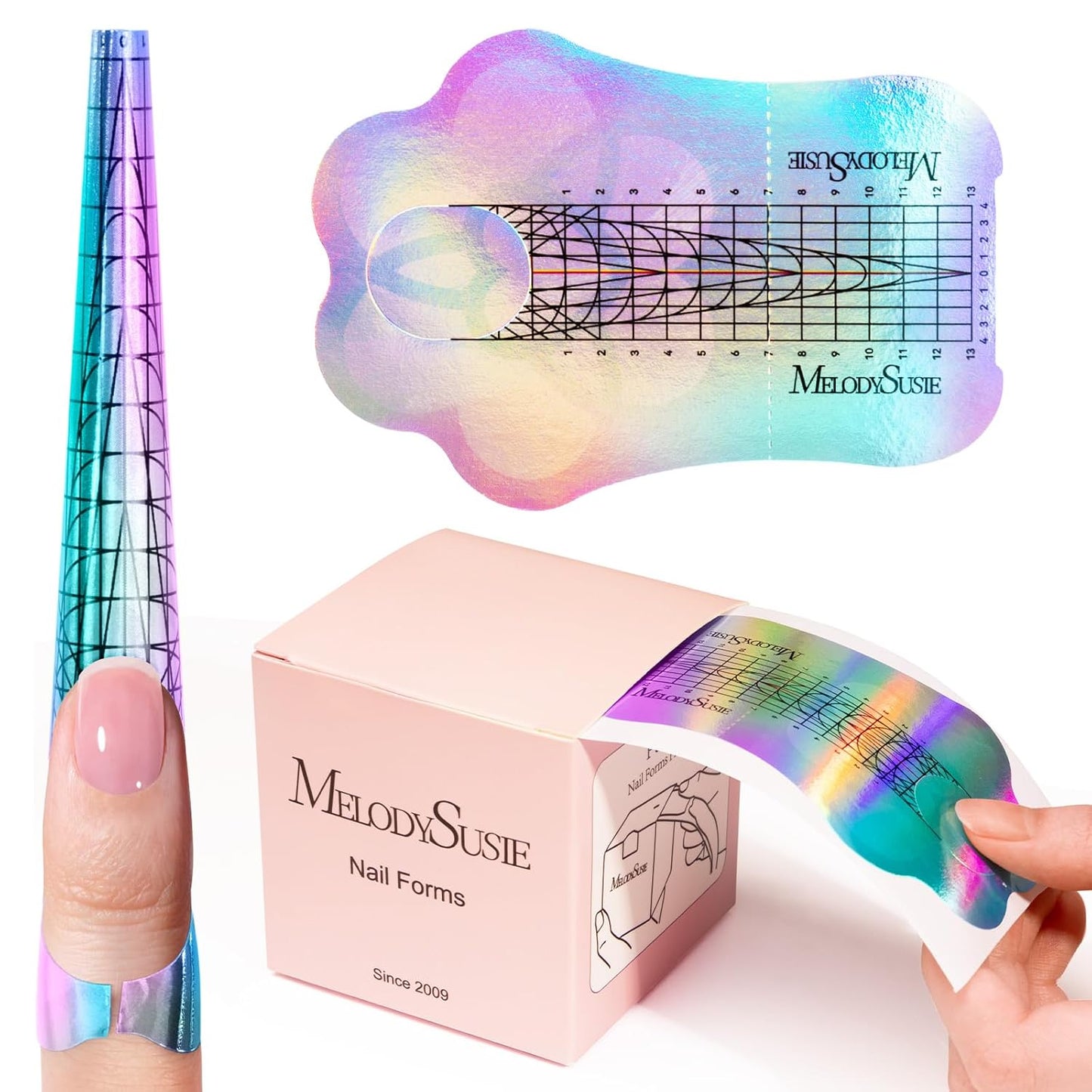 MelodySusie Nail Forms - 100PCS Long Length Strong Adhesion | Acrylic & Gel Extensions for Home or Salon Use