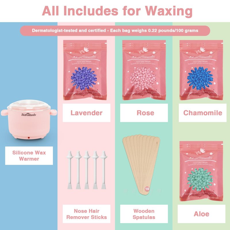 Waxing Kit -Silicone Wax Warmer for Hair Removal with 4 Packs of Hard Wax Beads, Portable Electric Silicone Wax Machine for Full Body Face Eyebrows Bikini Brazilian at Home Waxing Kit for Women Men