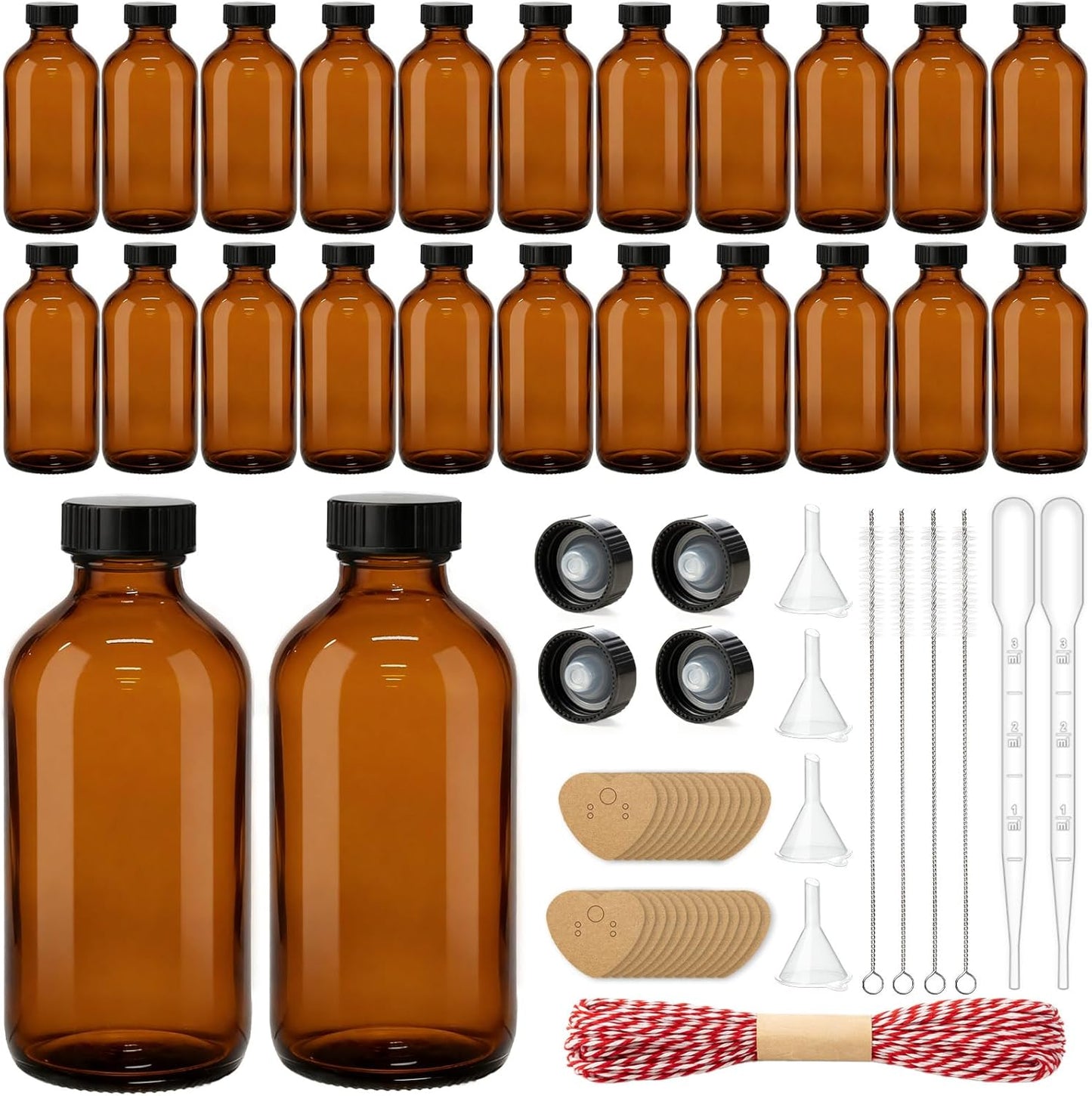 15oz Amber Glass Bottles - 16 Pack Boston Round with Airtight Caps for Extracts, Kombucha & Herbal Liquids