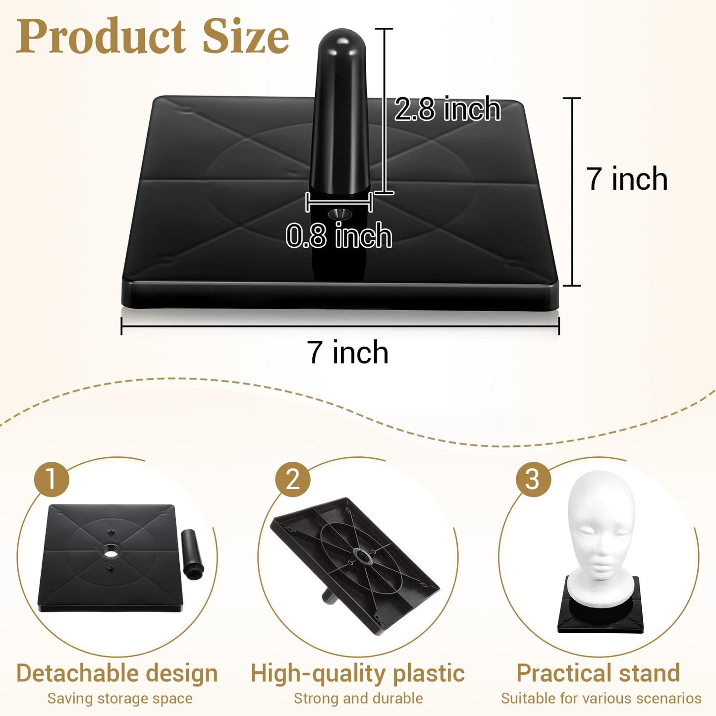 AceOrbit 4 Pcs Foam Mannequin Wig Head Stands Non Topple Cosmetology Manikin Wig Head Styling Holder Base for Tabletop Display Style Model Hair Hats Hairpieces Mask Salon (Black,Plastic)