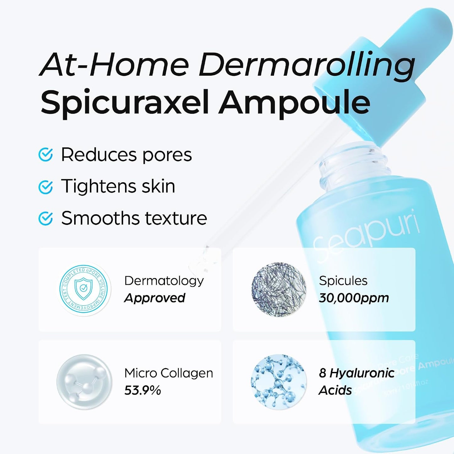 Seapuri Spicuraxel Pore Minimizer Serum - Microneedling Dermaroller | 30,000ppm Spicules for Dark Spot Removal & Sebum Control