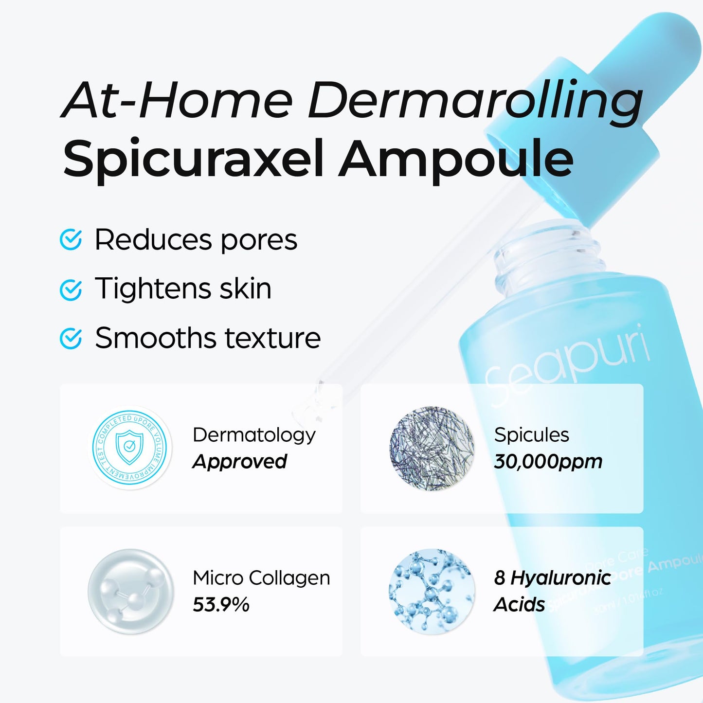 Seapuri Spicuraxel Pore Minimizer for face | Microneedling Serum | Topical Dermaroller | Spicules 30,000ppm | Dark Spot Remover for face | Sebum Control | Pore Tightening & Firming | Korean Skin Care