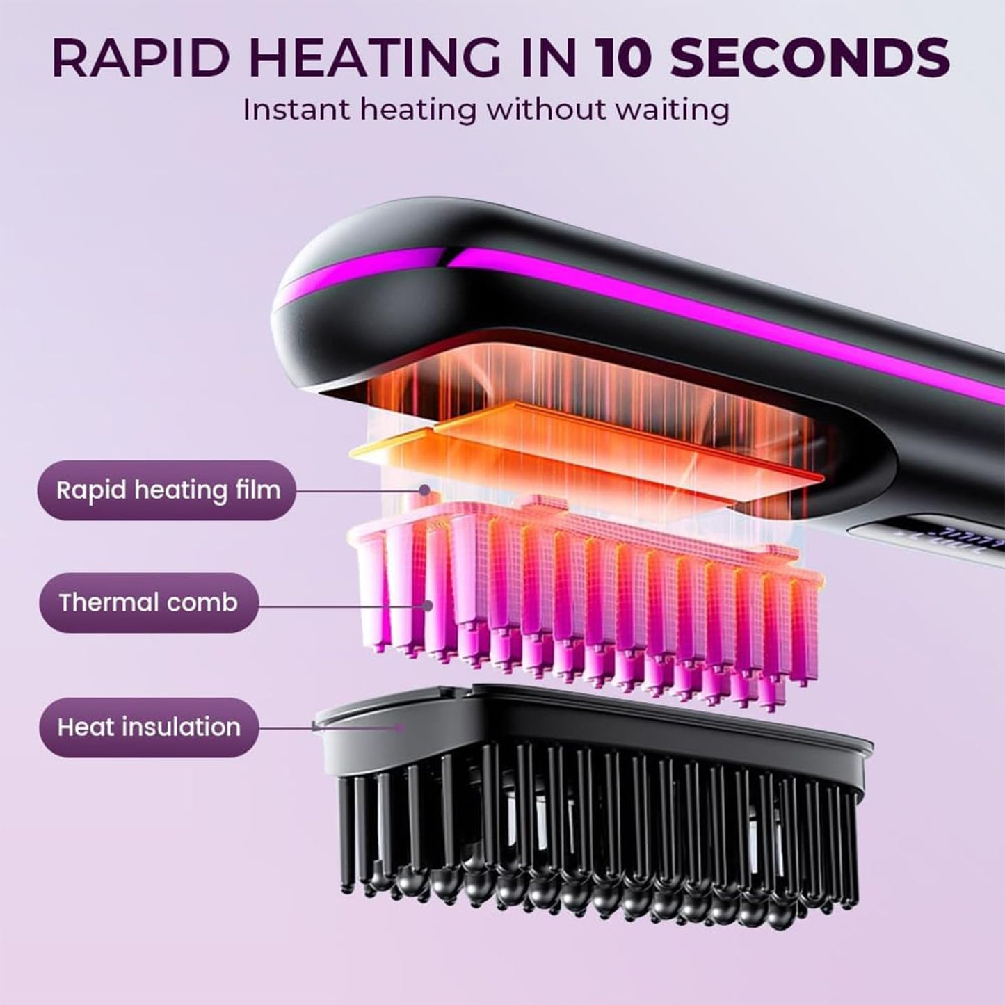 Cordless Hair Straightener Brush, Go Brush Pro, Portable Mini Straightening Brush for Women with 3 Temperature Settings LED Display, Fast Heating Hair Straightener Comb for Travel Smooth Frizz Hair