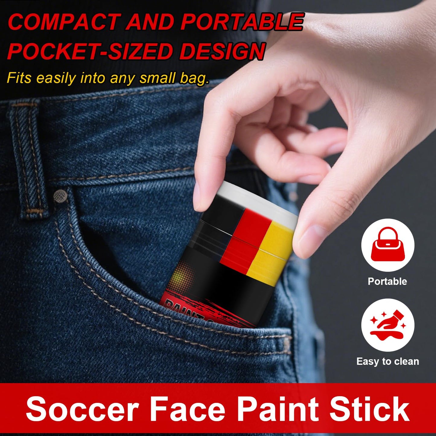 Black Red and Yellow Face Body Paint Stick for 2026 World Cup Fan Soccer Baseball Softball Sports Eye Black Stick Makeup (Germany)