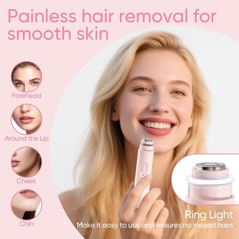 Vankoo Facial Hair Remover & Eyebrow Trimmer - 2 in 1 Eyebrow & Face Shaver for Women - Rechargeable Face Razors for Women with Built-in LED Lights - Painless Hair Removal for Flawless Skin & Makeup