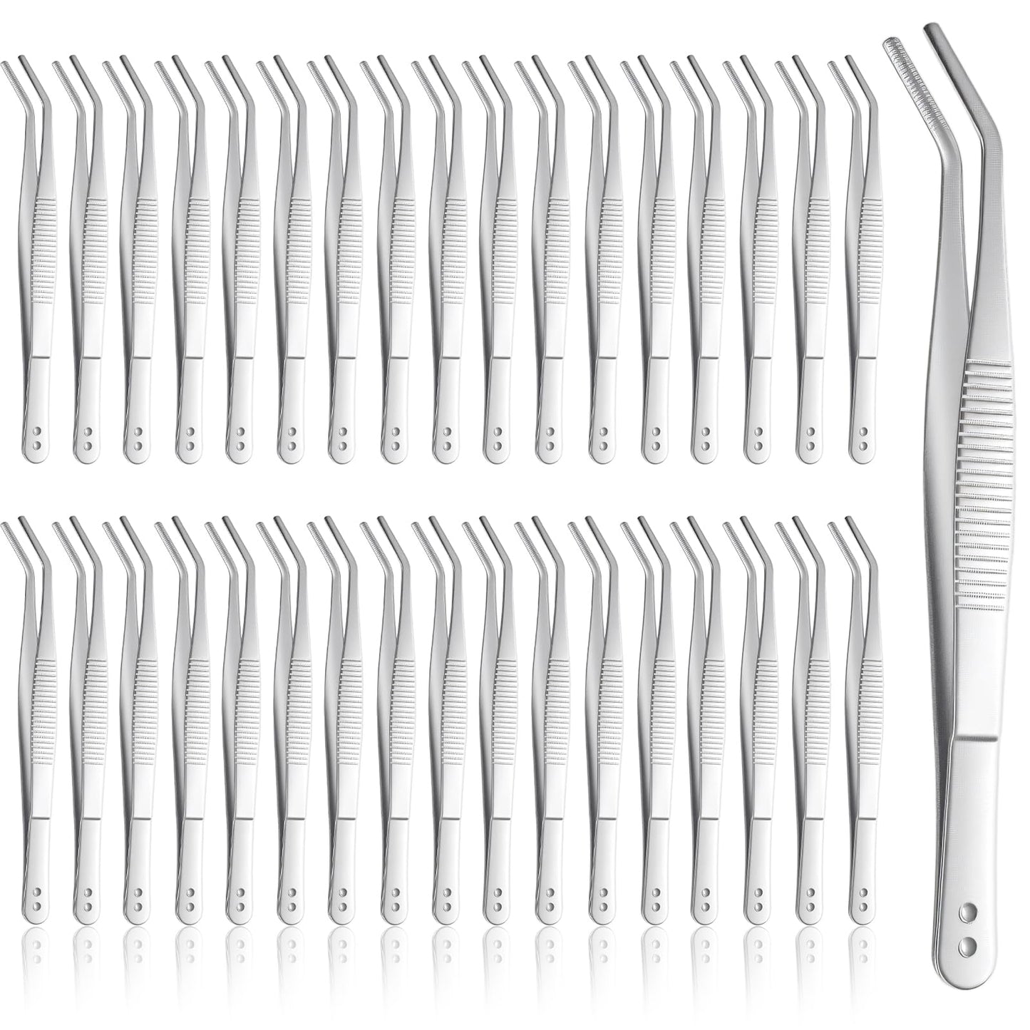 XLIUAX 35 Pcs Stainless Steel Tweezers with Curved Serrated Tip, 6" Sewing Machine Tweezer Non-Slip High Precision Multipurpose Tweezer for Craft Sewing Repair Supplies, Silver