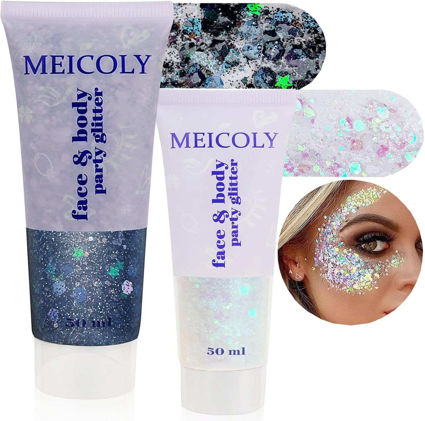 Purple and Gold Face and Body Glitter Set - Sparkly Chunky Makeup for Mardi Gras | Festival Accessories for Women and Kids