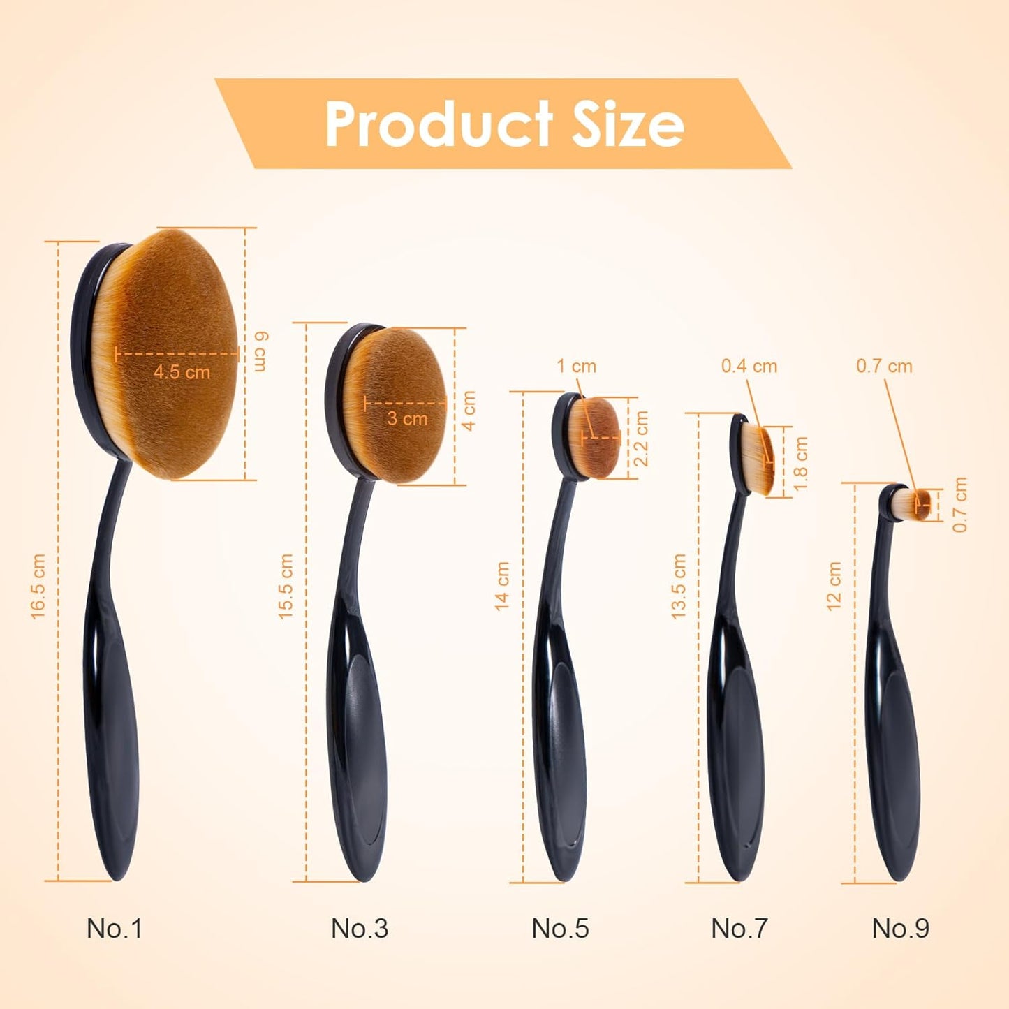 Oval Foundation Brush Set - 5 Pcs Toothbrush Makeup Brushes for Flawless Liquid & Cream Application | Black, Synthetic Hair