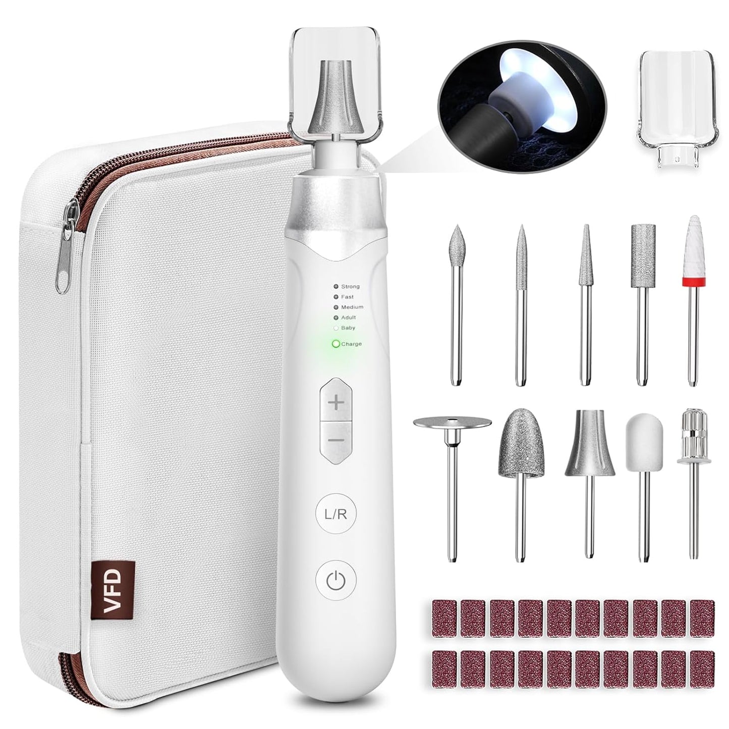 Electric Nail File Drill - Cordless 2000 mAh Rechargeable Portable Machine for Acrylic Manicure & Thick Toenails | Silver