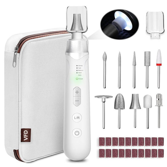 Electric Nail File Drill - Cordless 2000 mAh Rechargeable Portable Machine for Acrylic Manicure & Thick Toenails | Silver