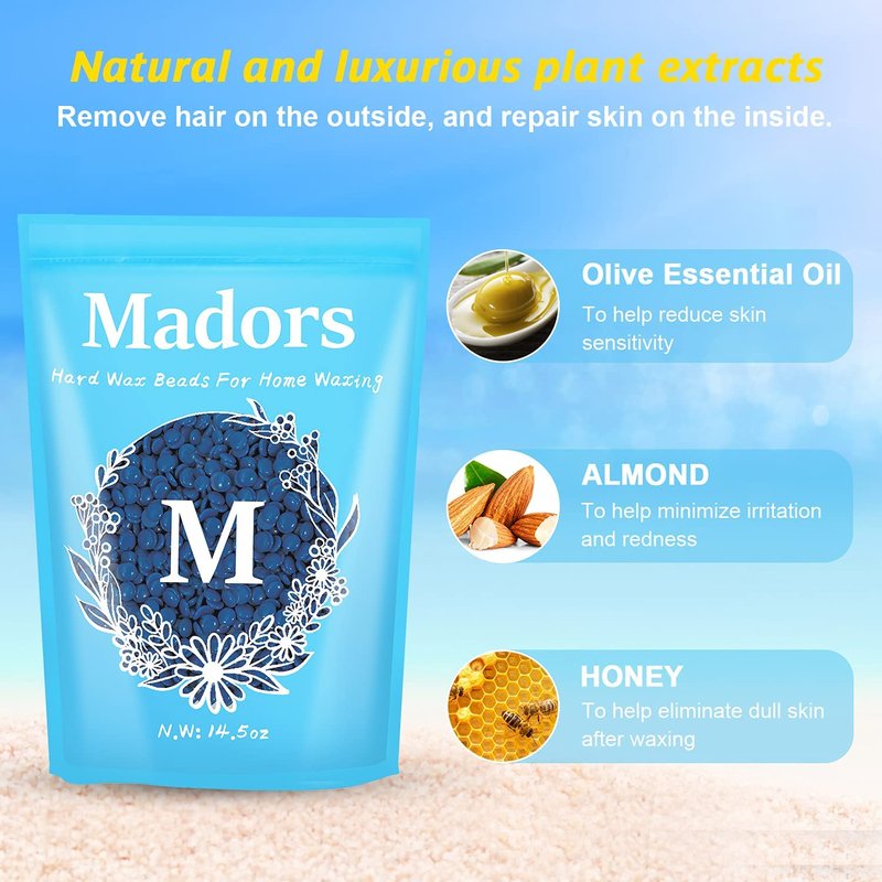Hard Wax Beans Kit for Hair Removal - Madors 1lB Brazilian Underarms Body and Chest Large Refill Wax Beads for Wax Warmer