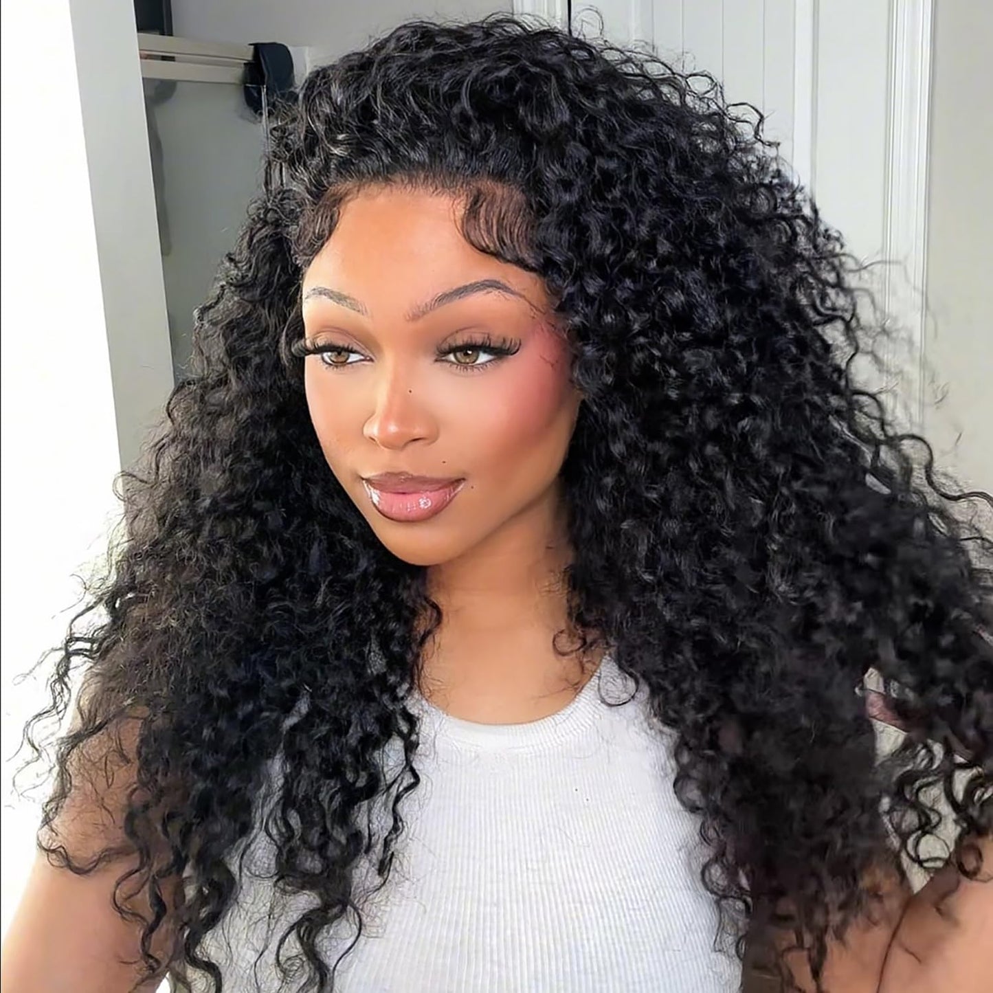 Kinky Curly Half Wig - 200 Density Human Hair | Seamless Glueless Design, 18-Inch Length, Beginner Friendly