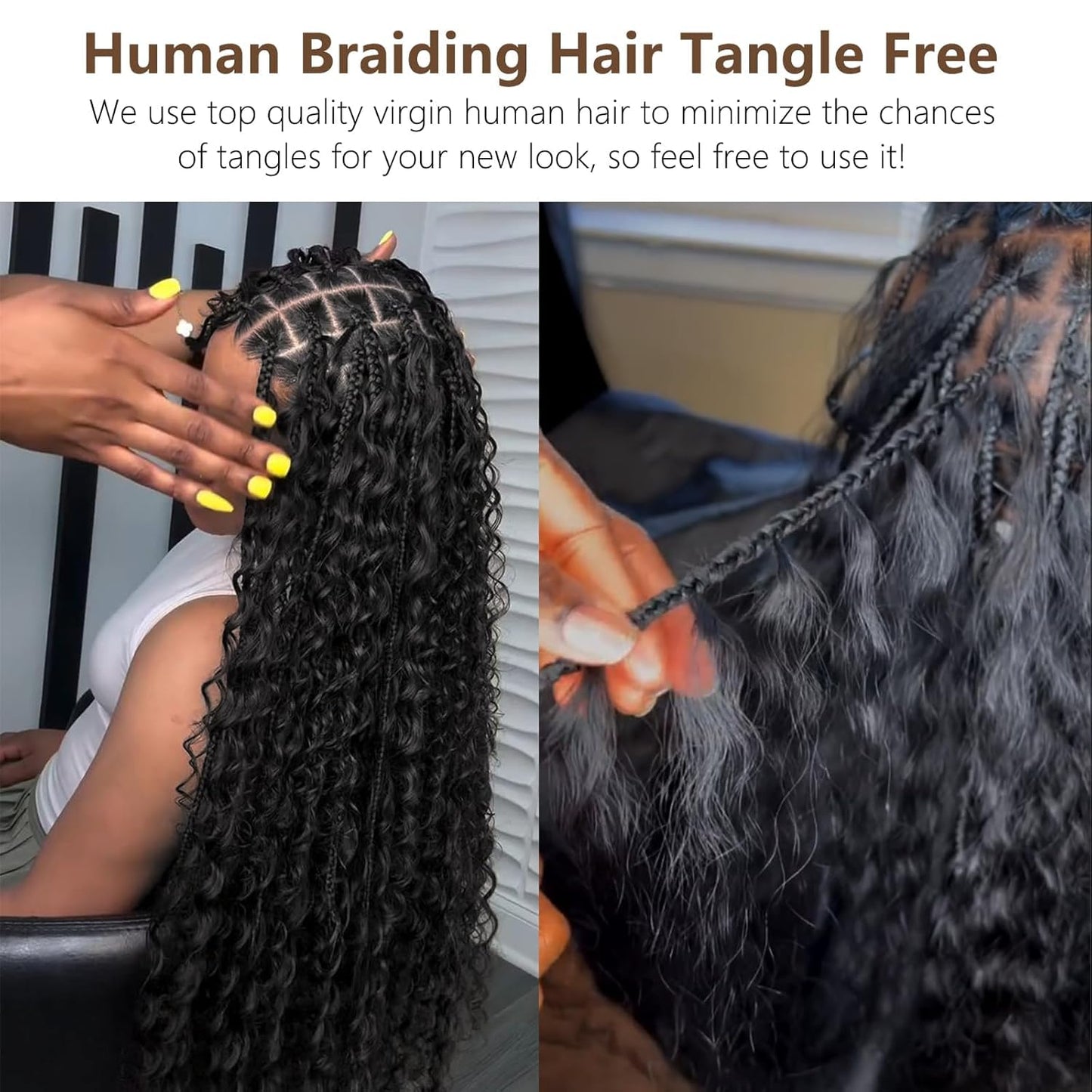 Human Braiding Hair for Boho Braids Deep Water Wave Bundles Hair Extensions Boho Hair for Braiding 12A 110g 2 Bundles/Pack Natural Color Pre-Stretched 18 Inch