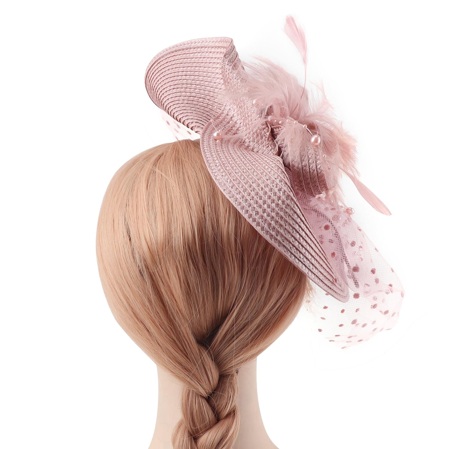 DRESHOW Fascinators Hat Mesh Veil Feathers Hat with a Headband and a Clip Tea Party Headwear for Women