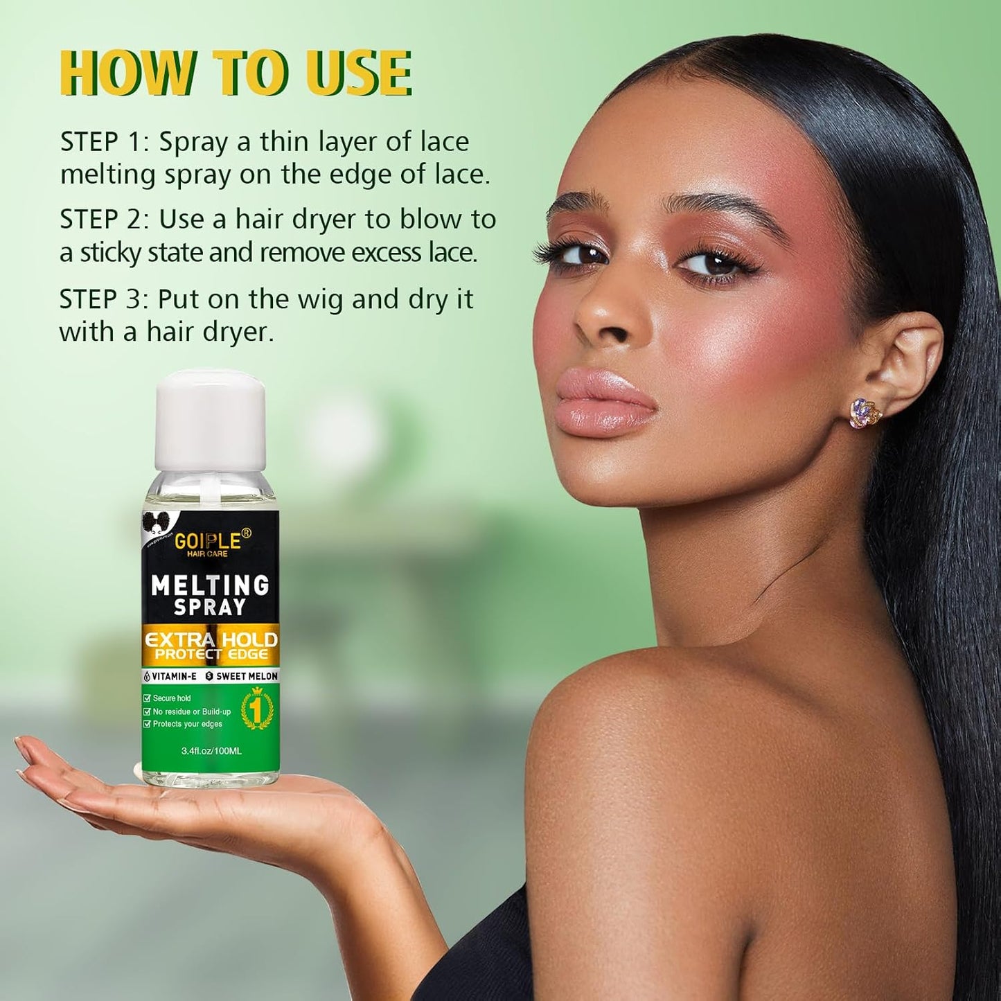 Lace Melting Spray | 3.4 fl oz Glue-Less Hair Adhesive for Wigs - Extra Hold for Closures & Extensions