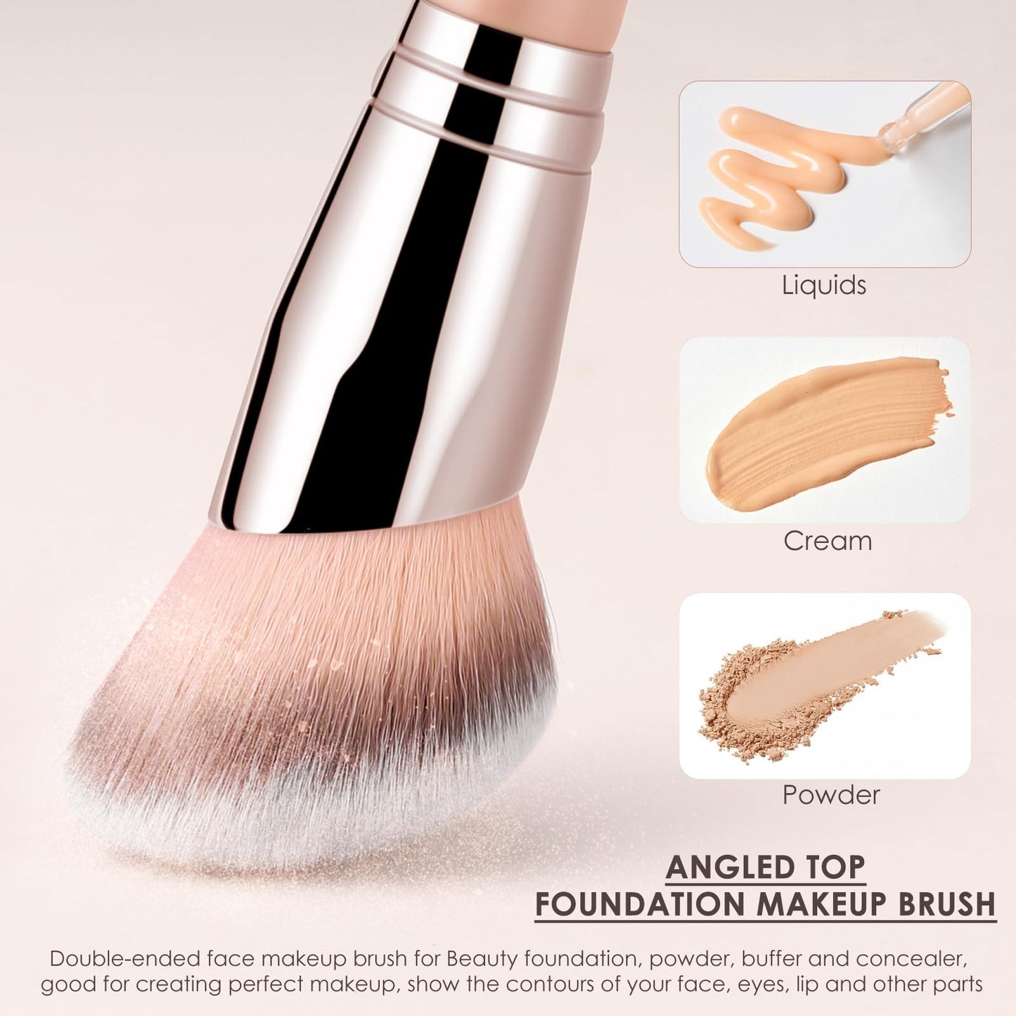 KINGMAS Foundation Brush, Dual-Ended Angled Makeup Brush for Foundation and Contour Blending Liquid Powder, Concealer Cream Cosmetics Blush, Cruelty Free Vegan (Pink)