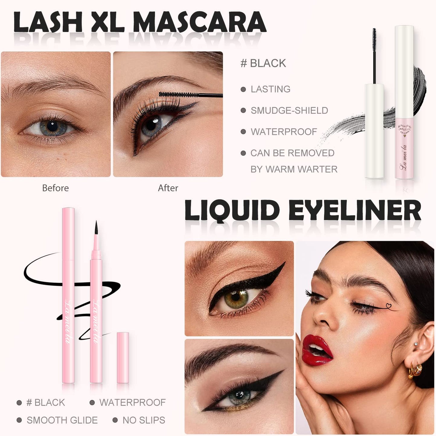 Qiong All in One Makeup Kit - Set for Women, Girls & Teens, Include 10 Colors Eyeshadow Palette, Lip Gloss, Eyebrow Eyeliner Pencil, Waterproof Mascara, 6 Pcs Brushes (Pink Kits)