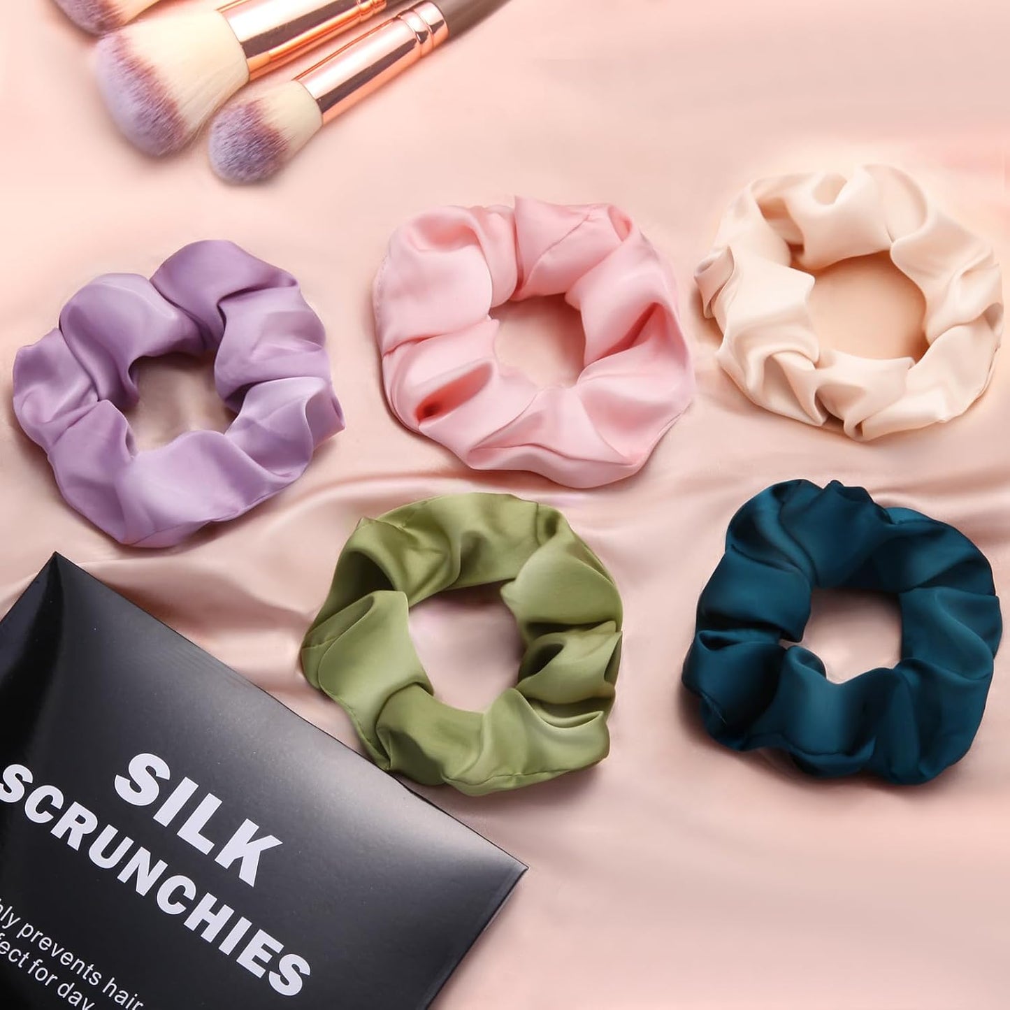 Silk Hair Ties - 5Pcs Mulberry Silk Scrunchies for Frizz & Breakage Prevention | No Damage Elastic Ponytail Holders