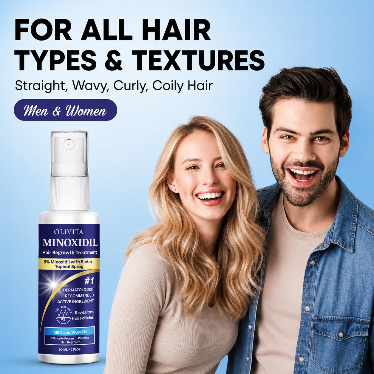 5% Minoxidil for Men and Women Hair Growth: Minoxidil Spray Hair Regrowth Treatment Serum with Biotin & Rosemary -Stop Hair Thinning and Hair Loss For Stronger Thicker Longer Hair 2 Pack