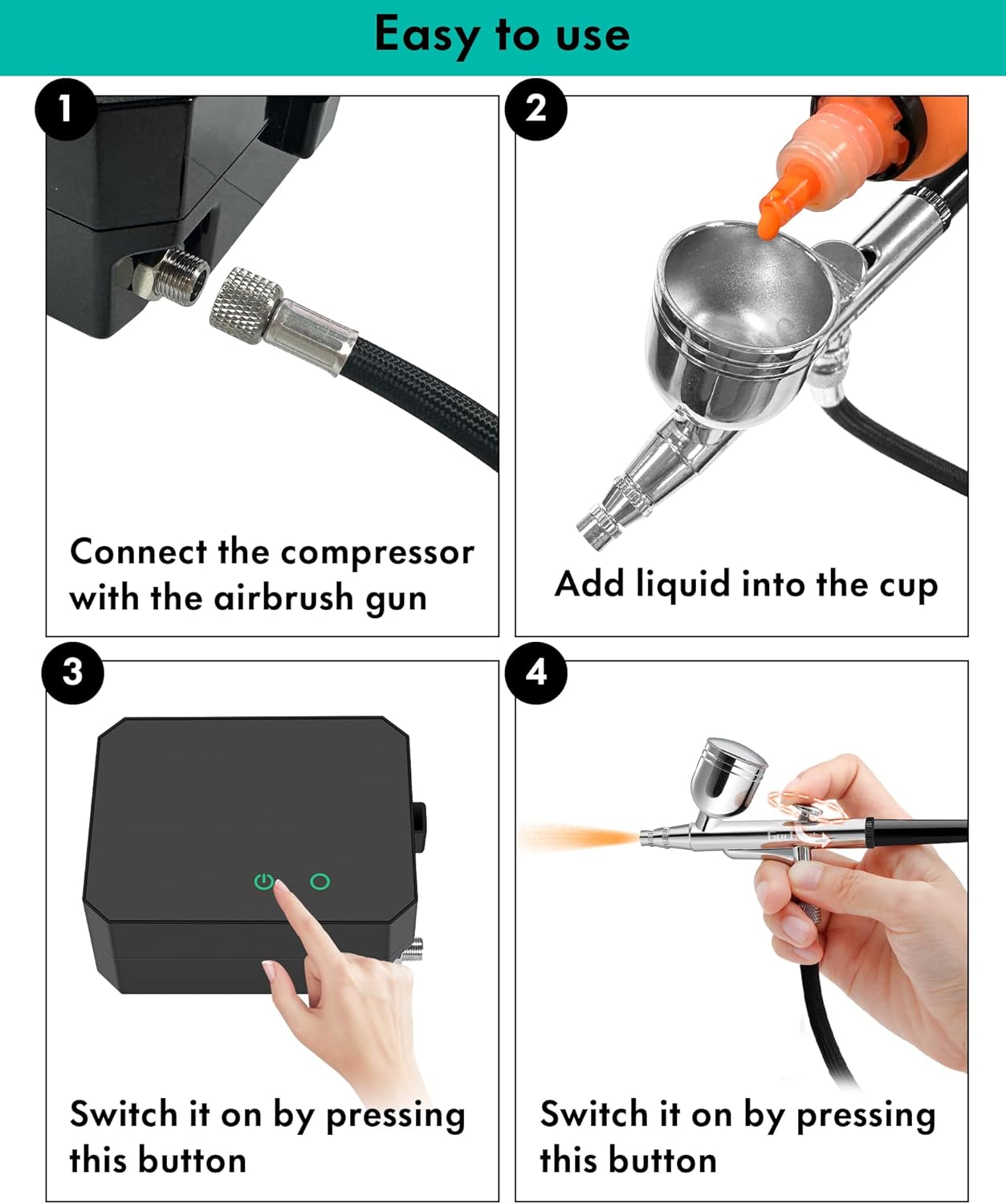 Airbrush Kit - High Pressure 40-48 PSI Compressor with 0.2/0.3/0.5mm Nozzles | Ideal for Painting, Makeup, Cake Decor
