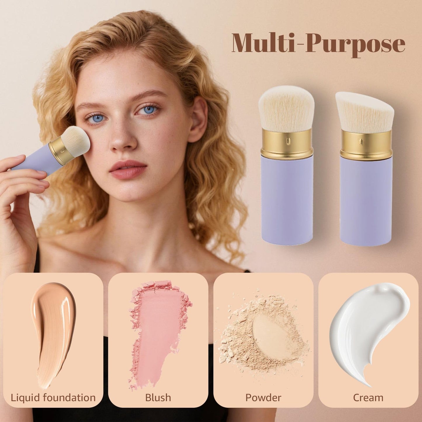 Retractable Face Makeup Brush for Powder Blending Liquid Cream Face Angle