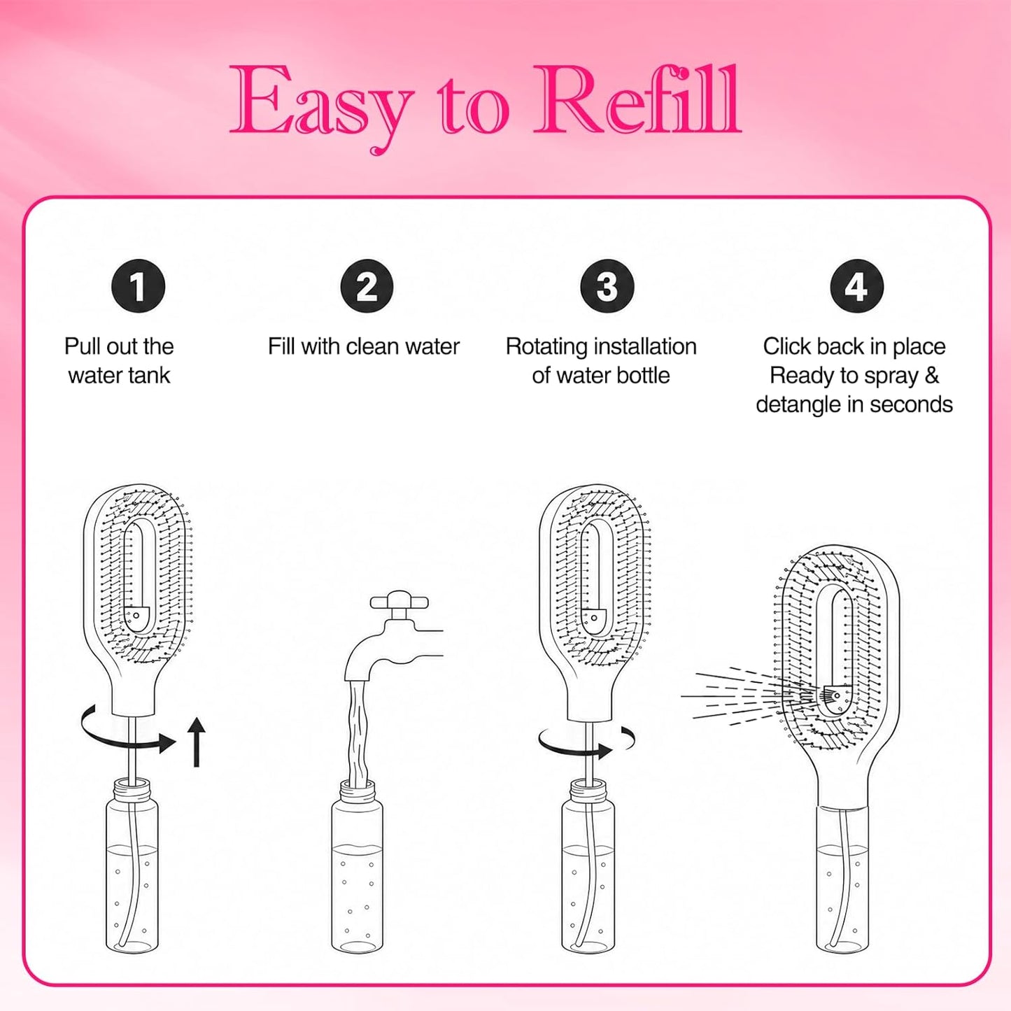 Hot Pink Hair Brush - Fine Mist Detangling Tool for Curly Thick Hair | Cute Wet & Dry Styling Accessory