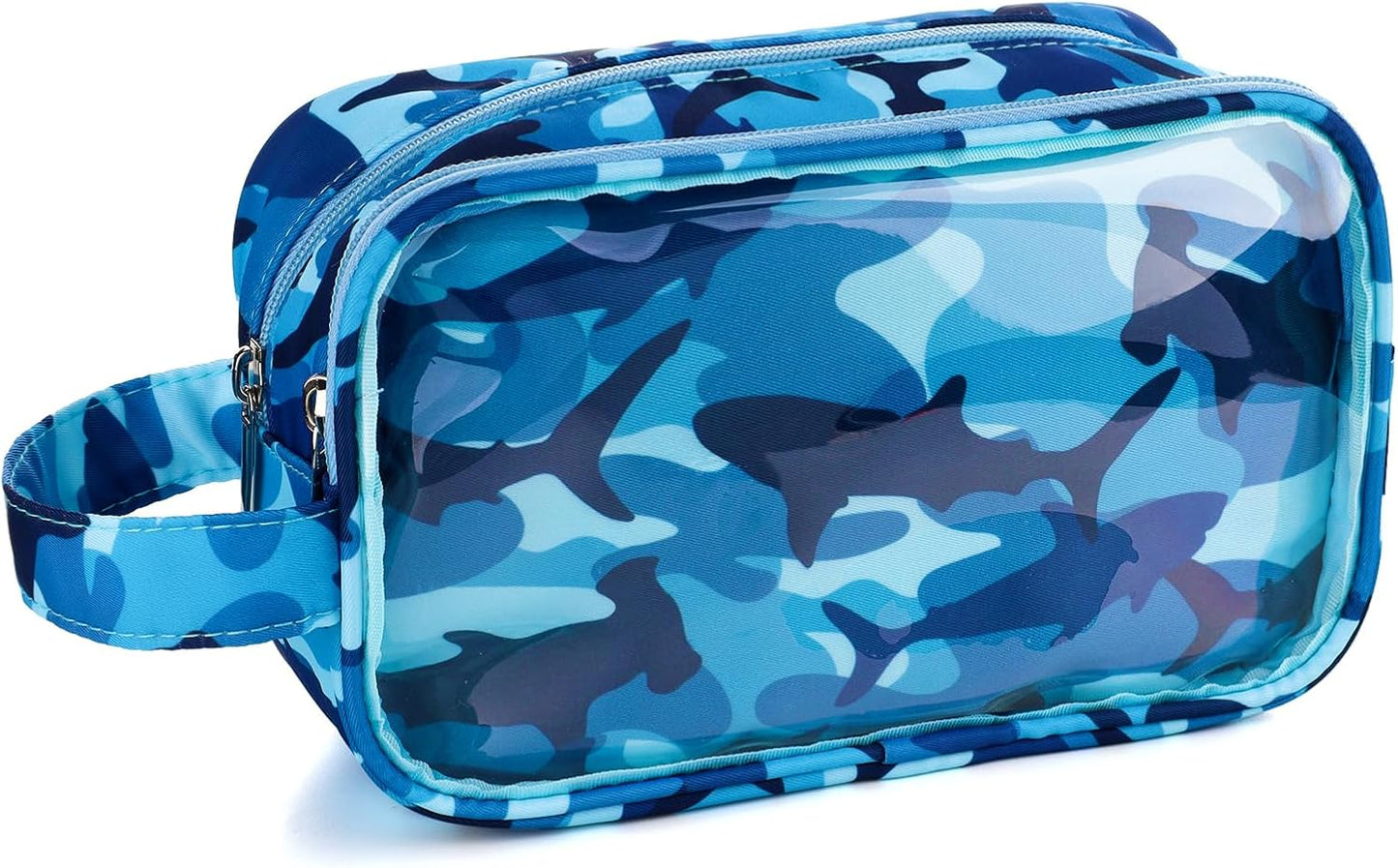 Kids Toiletry Bag - Waterproof Hanging Travel Organizer for Boys | Blue Soccer Balls Design