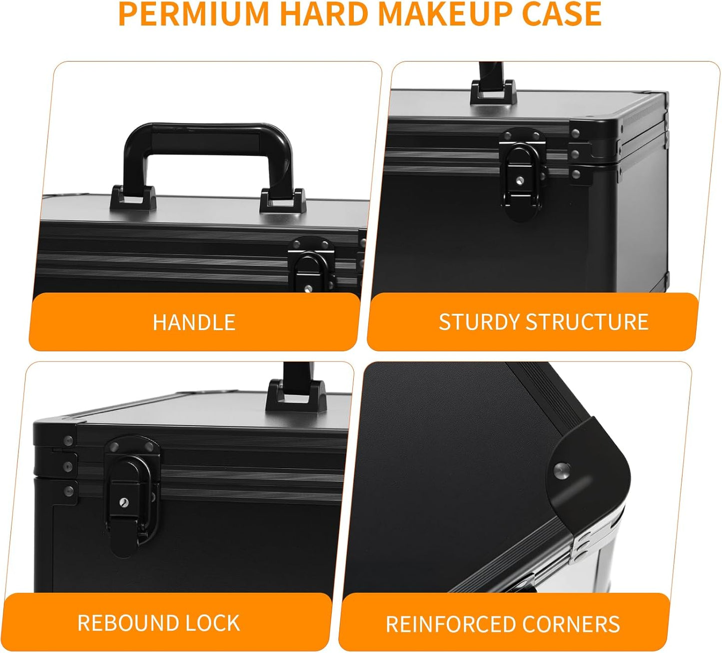 Makeup Case with Lighted Mirror - Extra Large 15-Inch Portable Cosmetic Organizer | Adjustable Dividers, Magnetic LED, Black