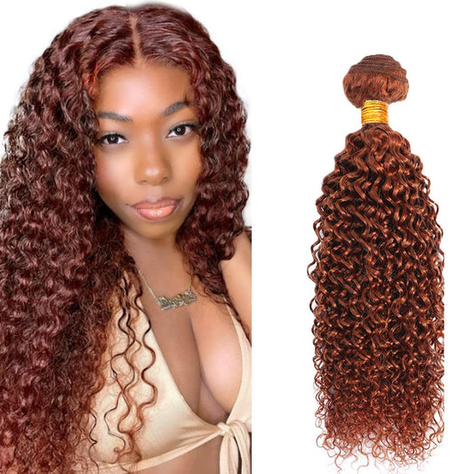 Color 33 Human Hair Bundles Copper Red Curly Bundle 22 Inch Brazilian Virgin Soft and Silky Remy Hair Extensions Double Weft Reddish Brown Kinky Curly Bundles 100g