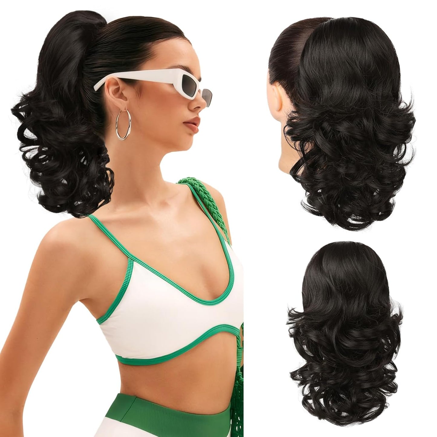 Ponytail Extension - 14 Inch Short Drawstring Hairpiece for Women | Soft Synthetic in Black Brown