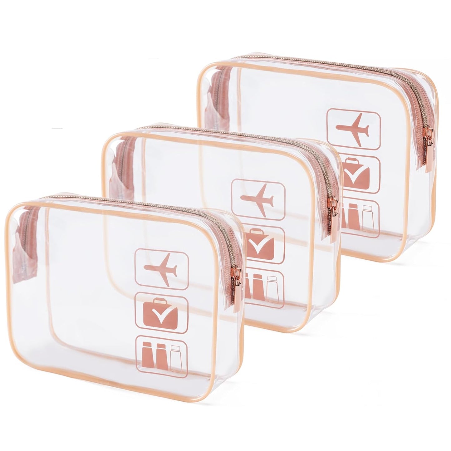 TSA Approved Clear Toiletry Bag Set - 3 Pcs Quart Size Travel Makeup & Cosmetic Organizer | Black